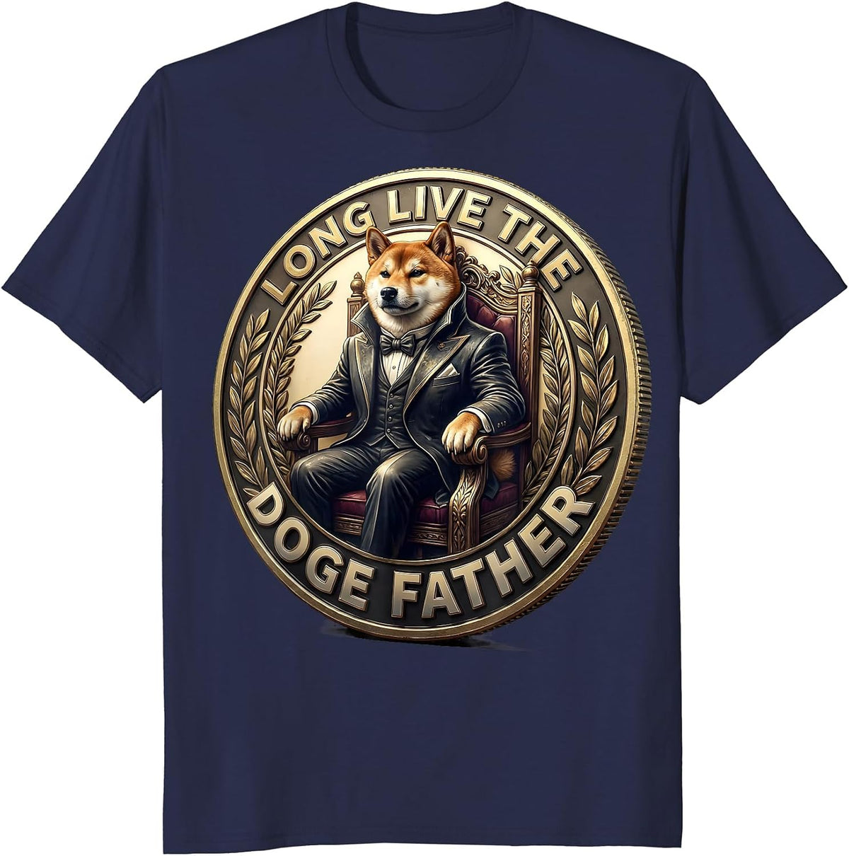 Long Live The Doge Father Crypto Meme Design T-Shirt - Navy Blue