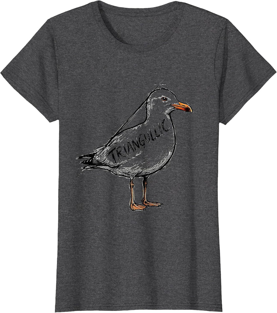 Women's Triangullic Hand-Sketched Bird Pun Funny Math Teacher Humor T-Shirt - Dark Heather Grey