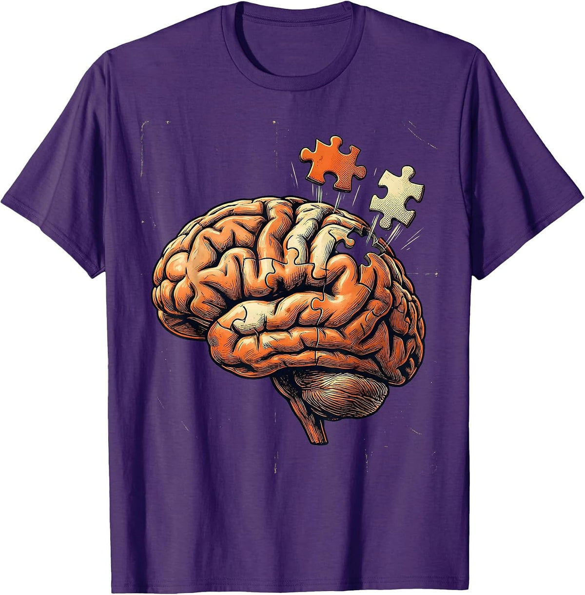 Men's Sped Teacher Brain Puzzle Illustration Graphic T-Shirt - Purple