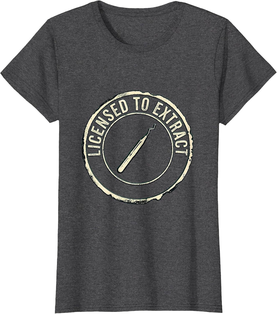 Women's Licensed To Extract Rubber Stamp Esthetician Skincare T-Shirt - Dark Heather Grey