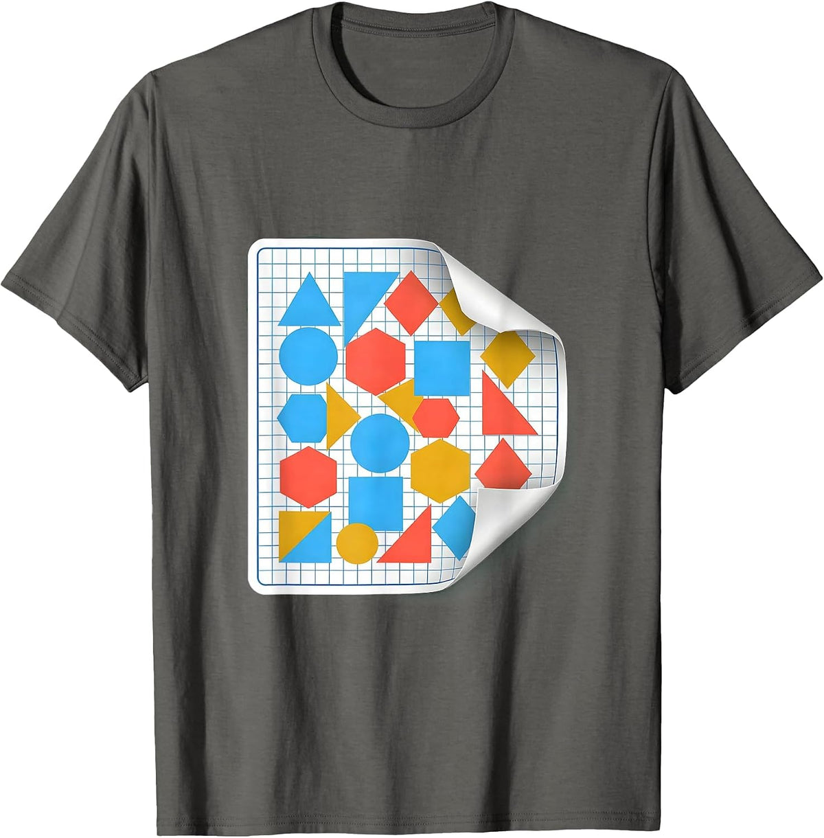 Geometric Shapes Graph Paper Math Teacher Design T-Shirt - Asphalt Grey