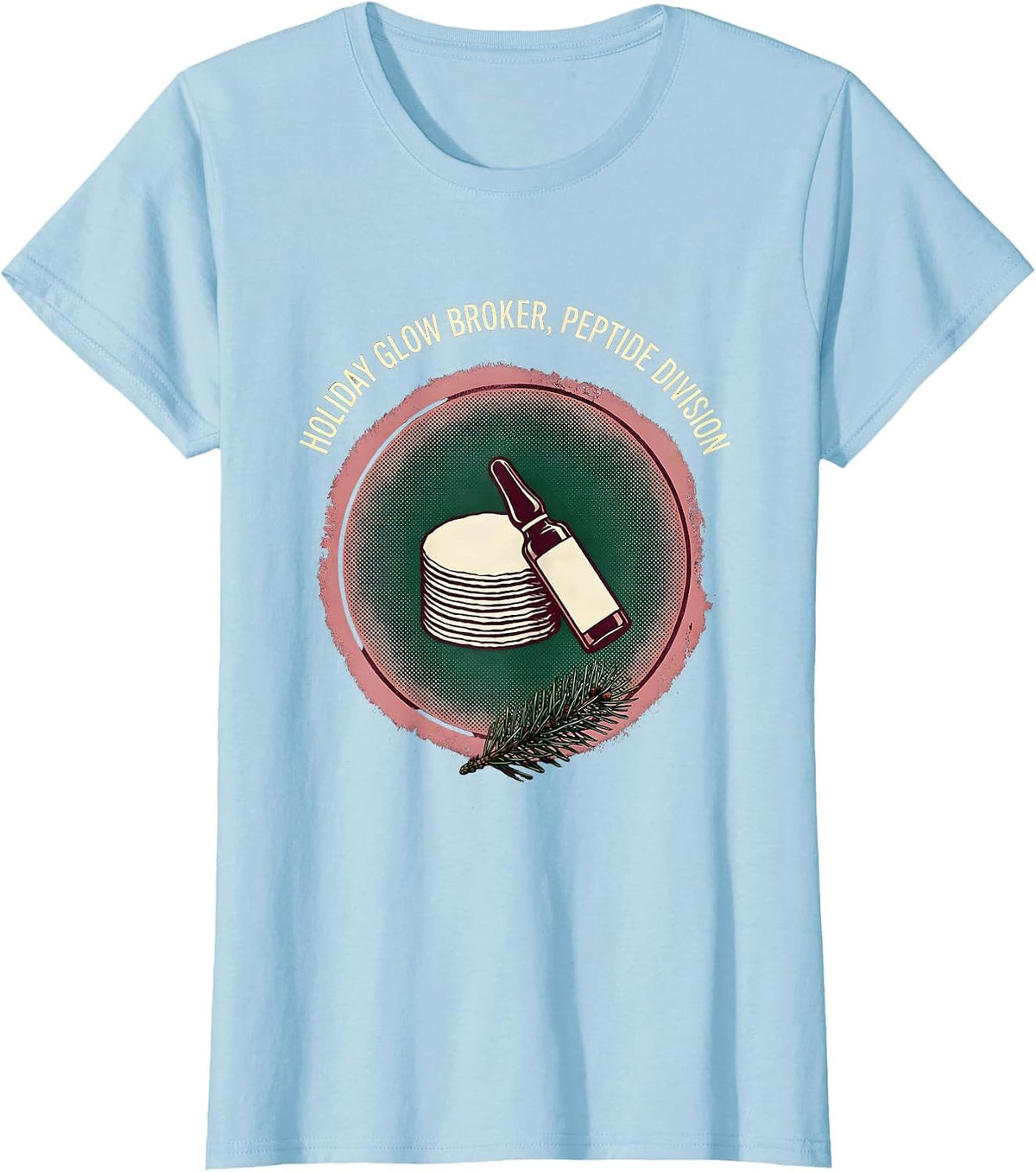 Women's Holiday Glow Broker Peptide Division Esthetician Dermatology T-Shirt - Baby Blue