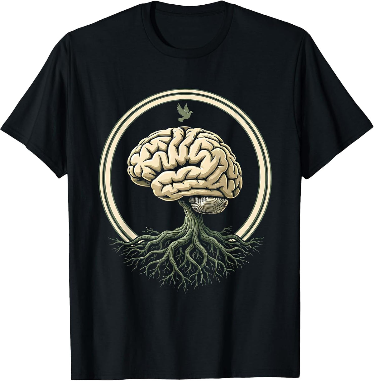 Men's Mental Health Matters Brain With Roots Illustration T-Shirt - Black