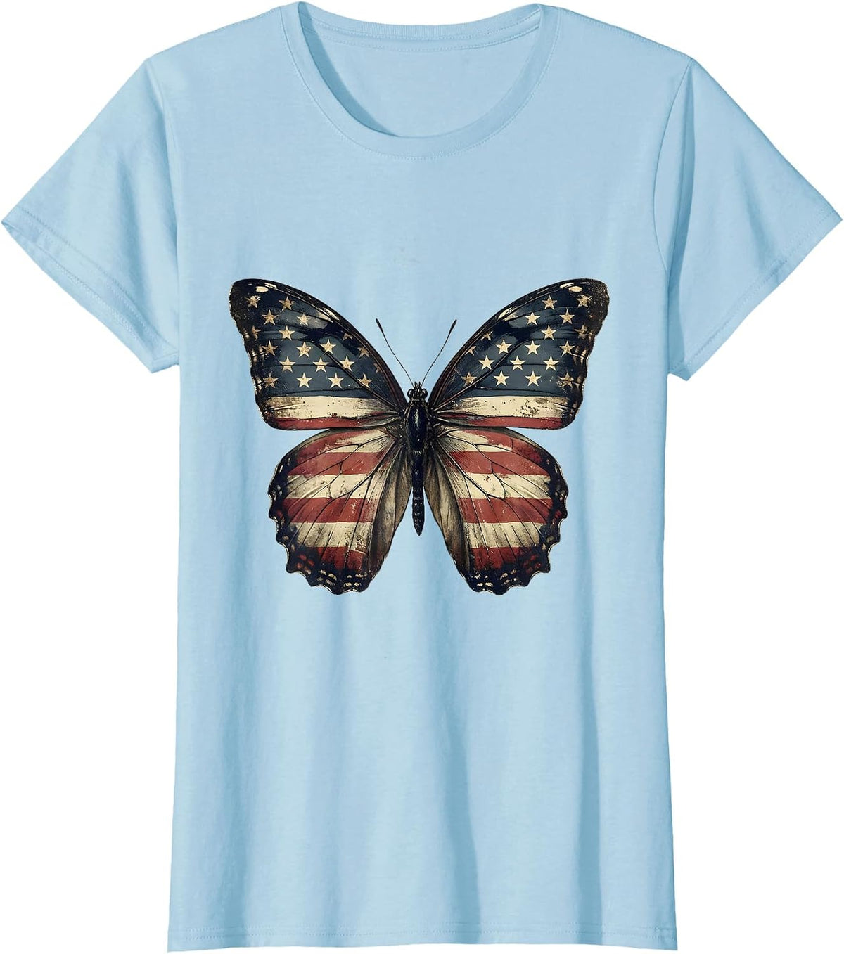 Patriotic Butterfly Wings American Flag Design T-Shirt - Baby Blue
