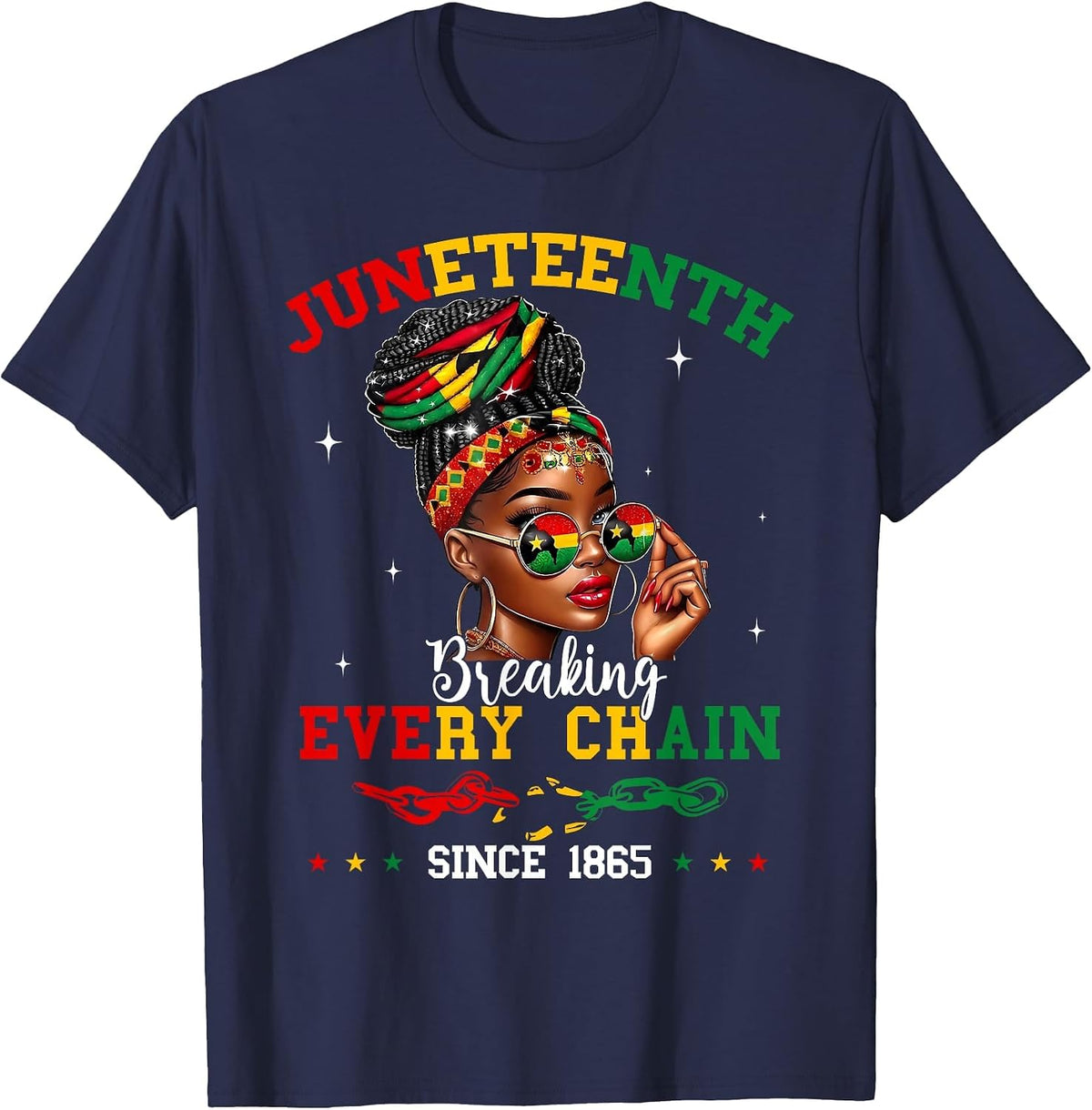 Juneteenth Breaking Every Chain Since 1865 Women Girls T-Shirt - Navy Blue