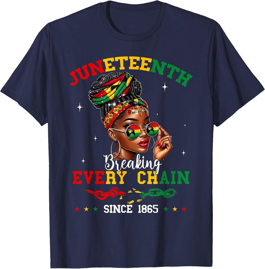 Juneteenth Breaking Every Chain Since 1865 Women Girls T-Shirt - Navy Blue