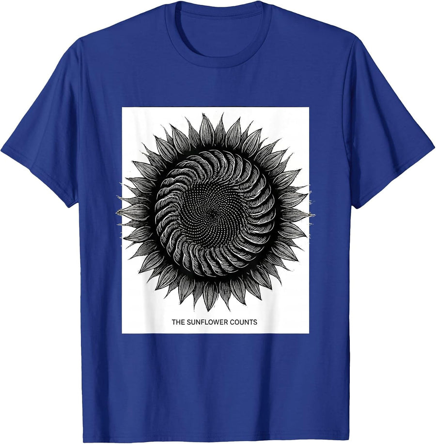 The Sunflower Counts Fibonacci Golden Ratio Sacred Geometry T-Shirt - Royal Blue