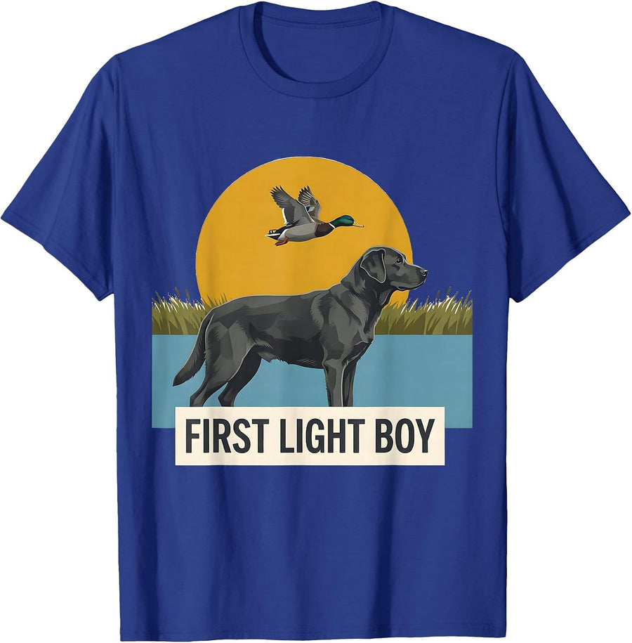 First Light Boy Midcentury Modern Labrador Duck Hunting T-Shirt - Royal Blue