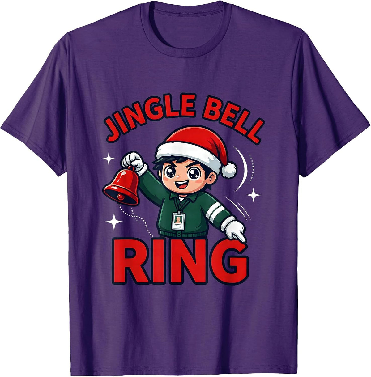 Men's JINGLE BELL RING Funny Teacher Christmas School Staff T-Shirt - Purple