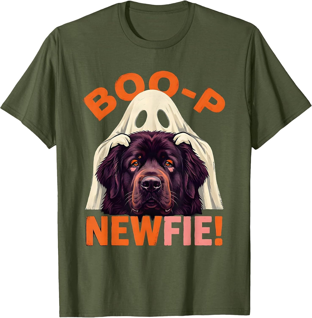 Boo-p Newfie Ghost Funny Halloween Dog Mom Newfie Lover T-Shirt - Olive Green