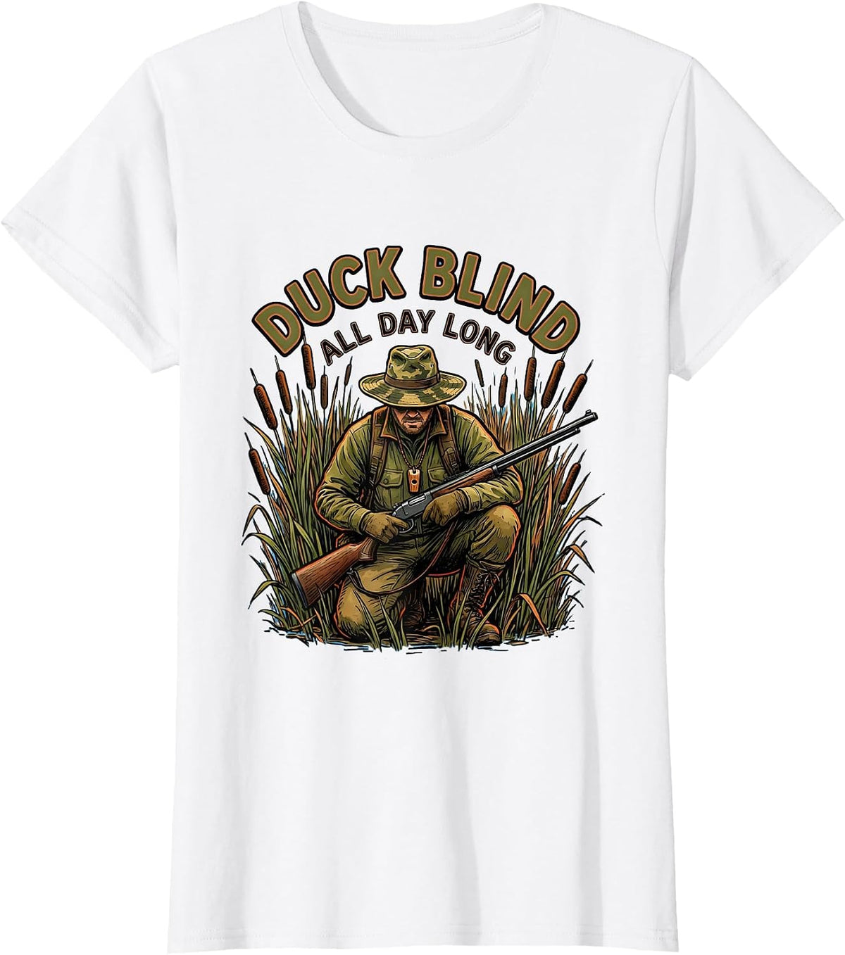 Women's Duck Blind All Day Long Hunting Design T-Shirt - White