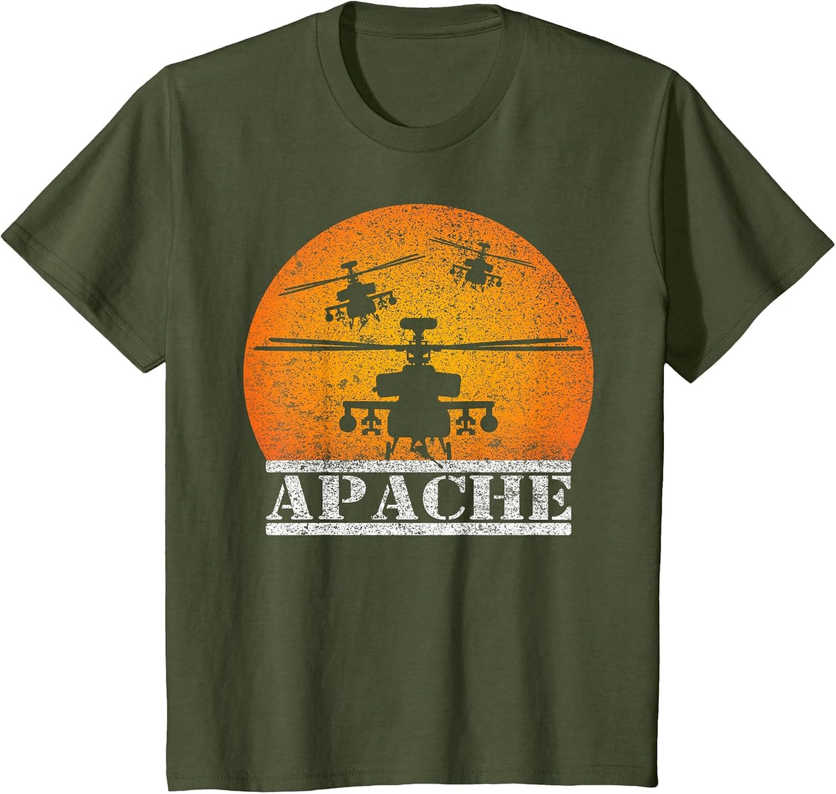 Apache Helicopters Pilots Flying Sunset T-Shirt - Olive Green