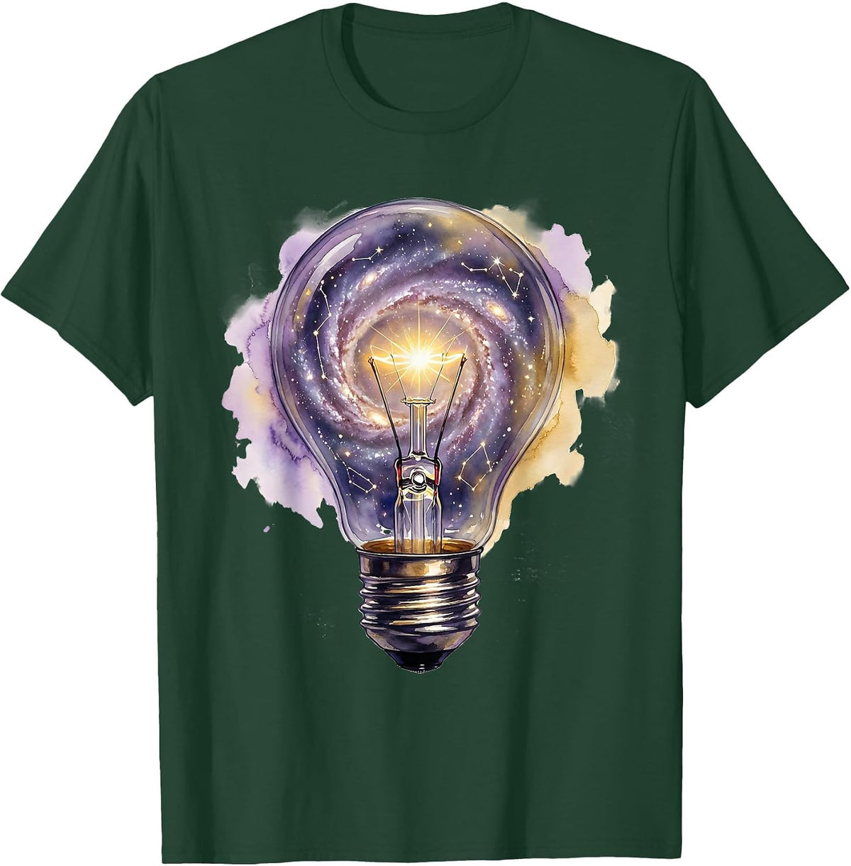 Men's Neurodiversity Lightbulb Constellation Illustration T-Shirt - Dark Green