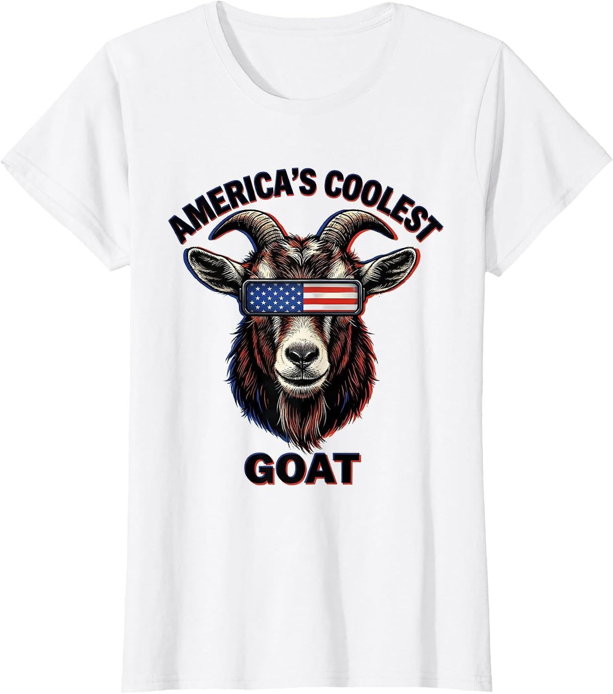 America's Coolest GOAT Funny Goat with Sunglasses Patriotic T-Shirt - White