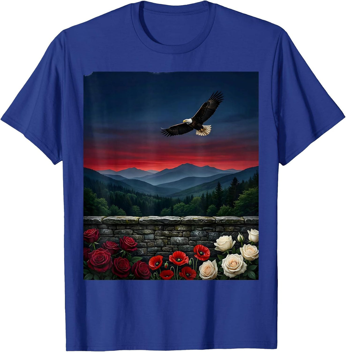 Patriot Day Memorial Wall Floral Tribute Graphic T-Shirt - Royal Blue