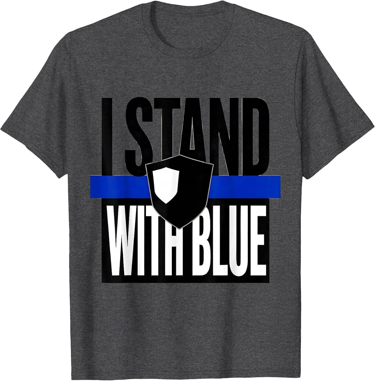 I Stand With Blue Brutalist Graphic Thin Blue Line Police T-Shirt - Dark Heather Grey