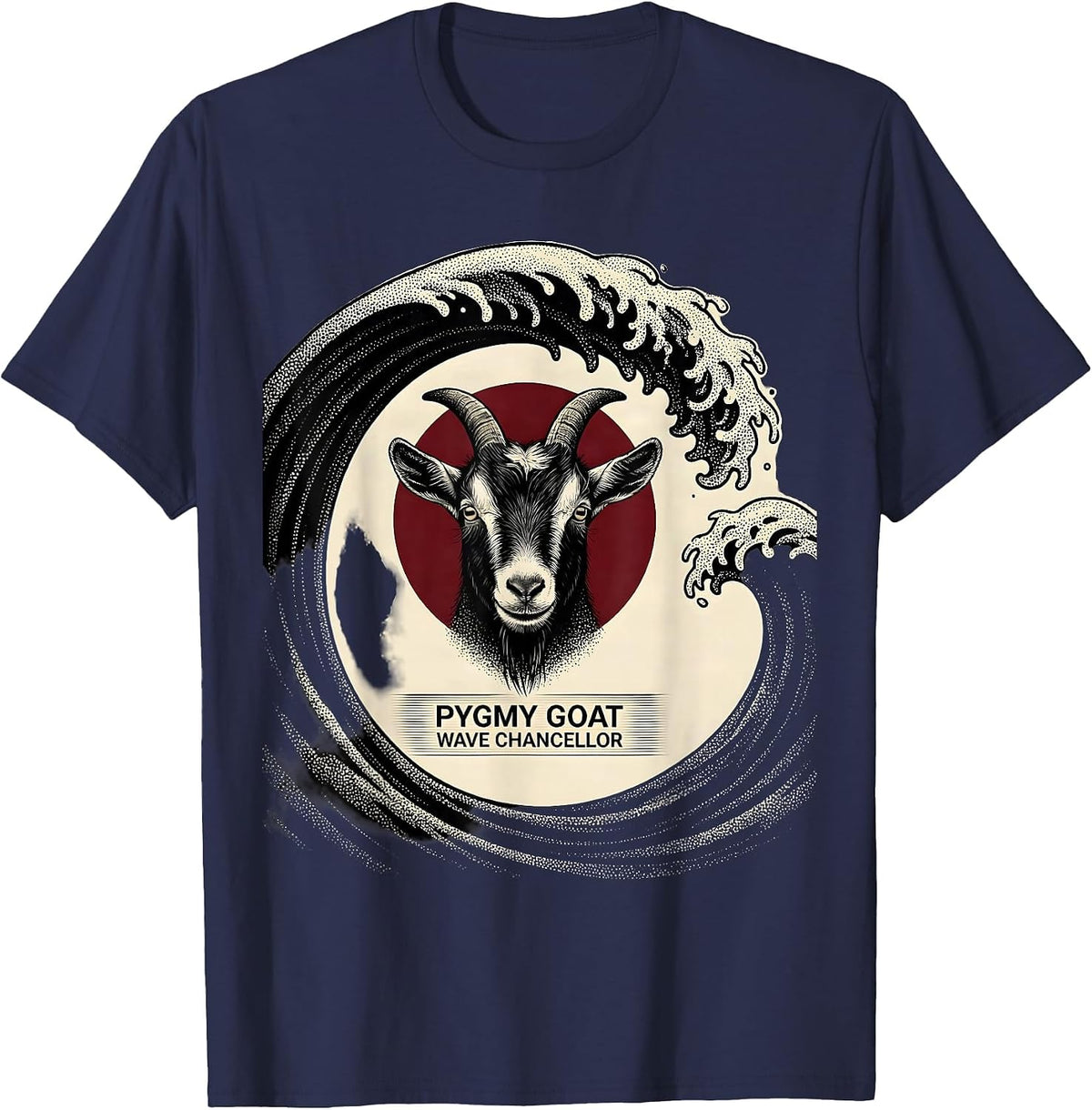 Pygmy Goat Wave Chancellor Blackwork Dotwork Animal Lover T-Shirt - Navy Blue