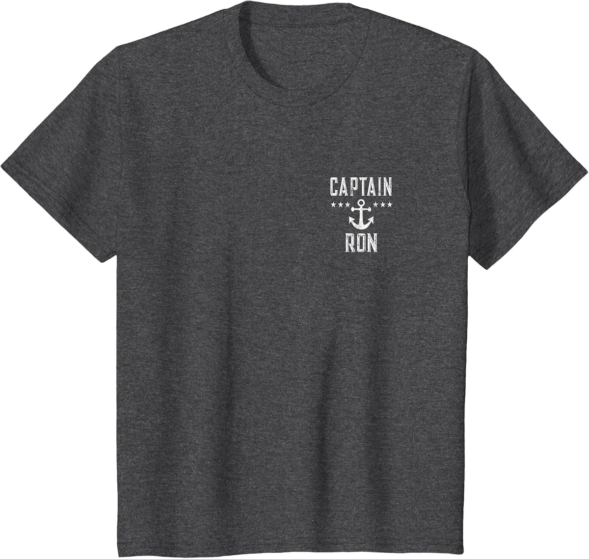 (Printed Both Sides) Retro Captain Ron Personalized Boating T-Shirt - Dark Heather Grey