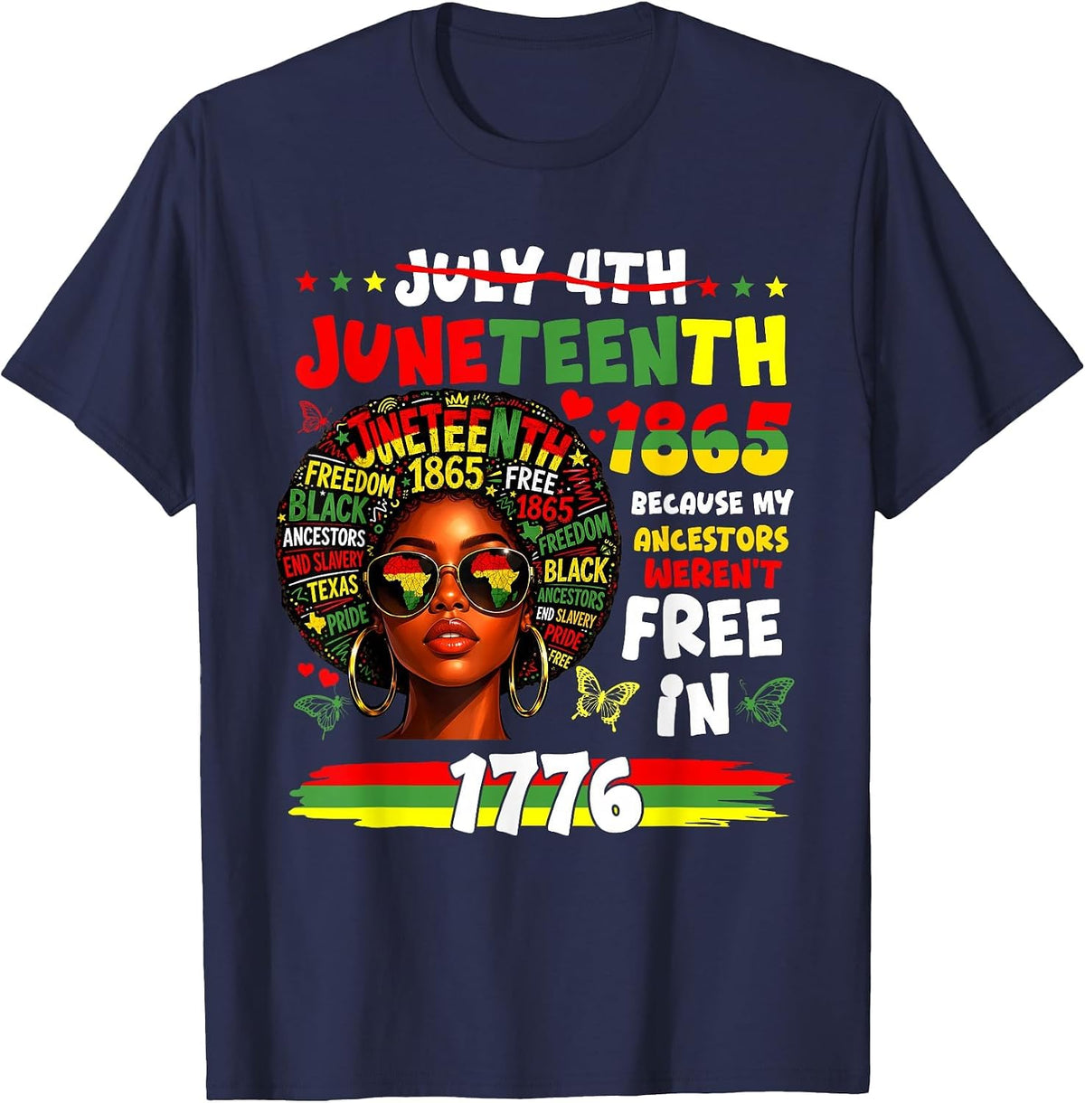 Juneteenth 1865 Afro African American 4th of July Men Women T-Shirt - Navy Blue