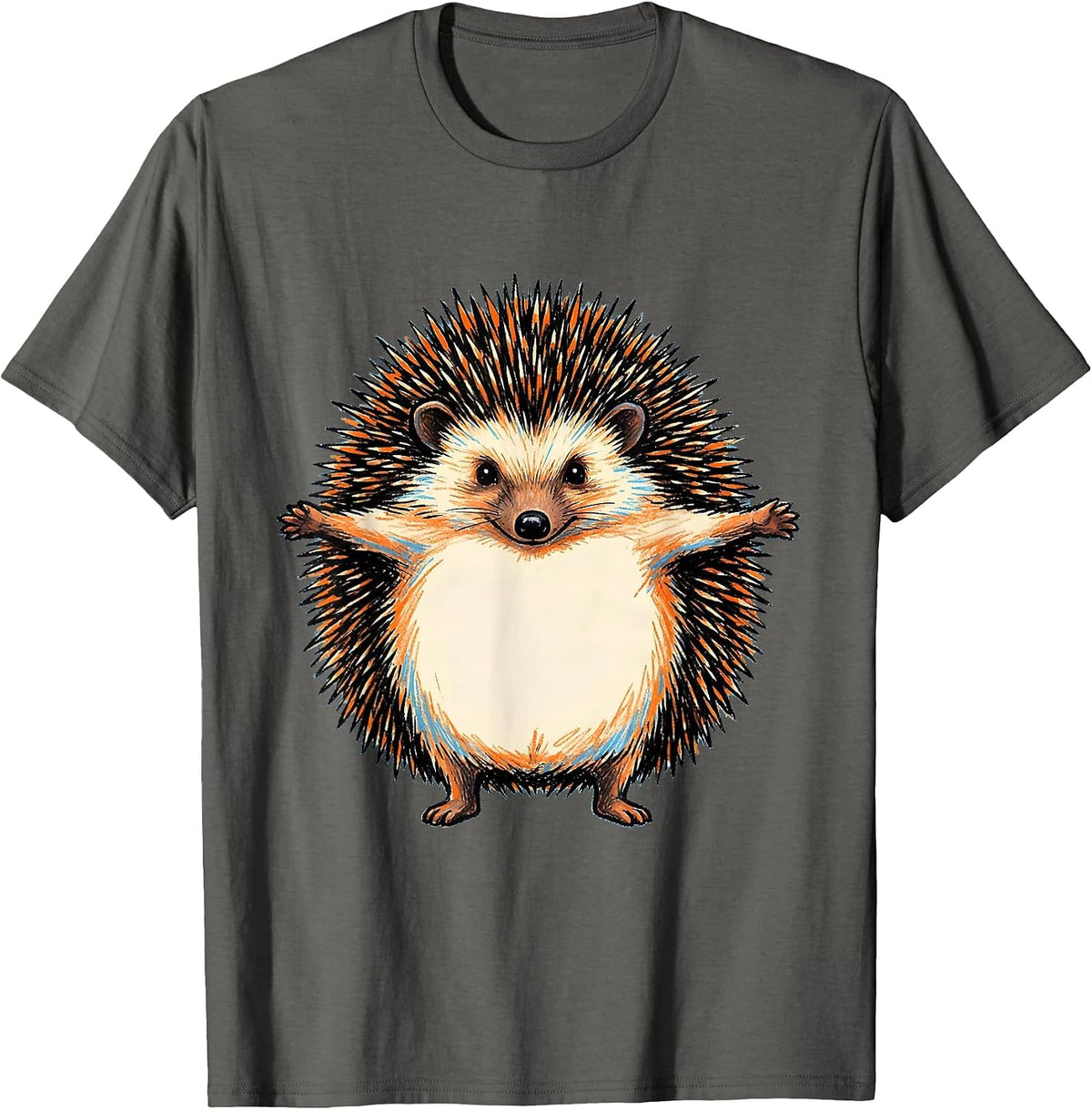 Men's Rounded Hedgehog Kidcore Cute Animal Lover Novelty T-Shirt - Asphalt Grey