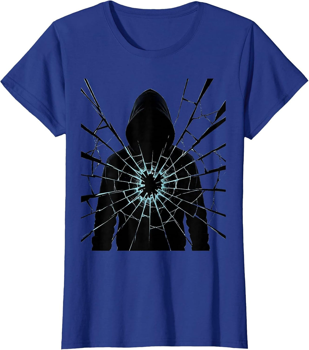 Women's Hooded Hacker Cracked Digital Screen Graphic T-Shirt - Royal Blue