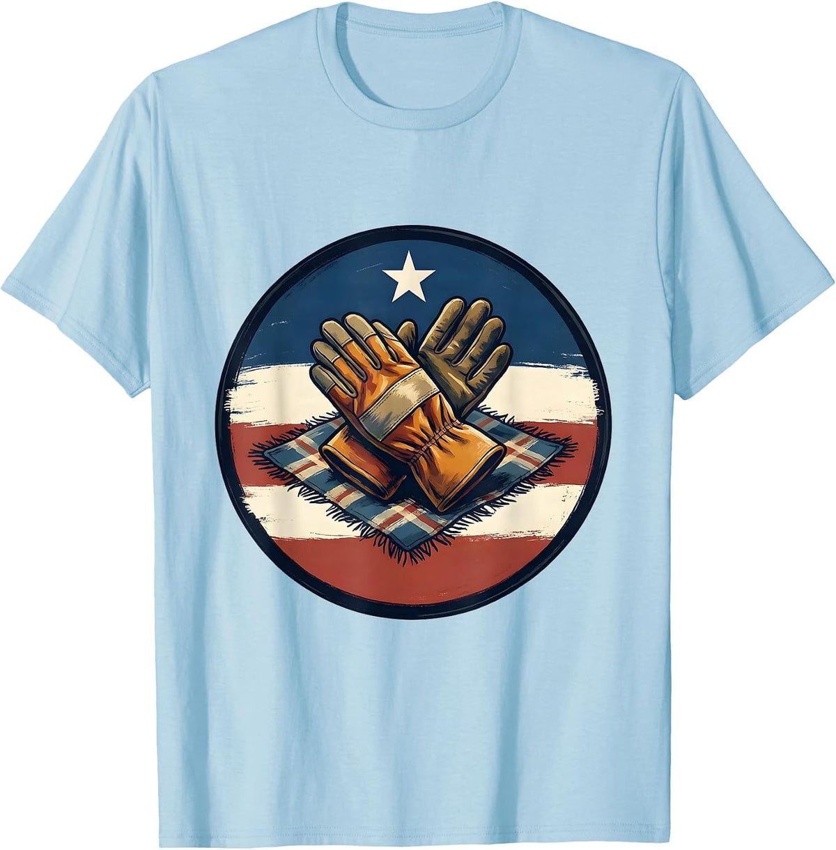 Men's Labor Day Patriotic Crossed Gloves Badge T-Shirt - Baby Blue