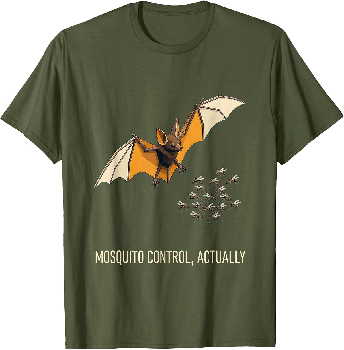 Mosquito Control, Actually Funny Bat Lover Vintage Halloween T-Shirt - Olive Green