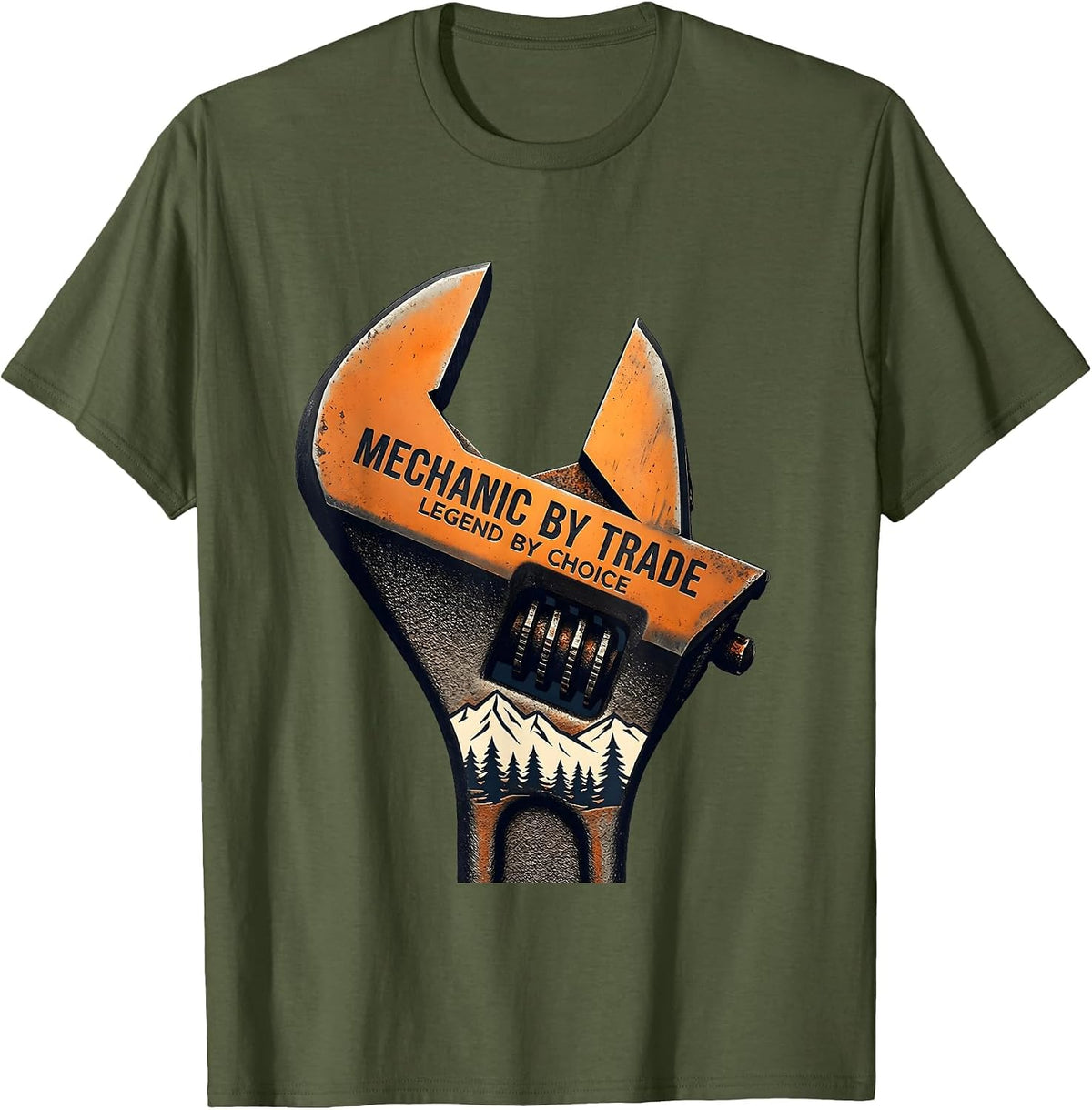 Mechanic By Trade Legend By Choice Design T-Shirt - Olive Green