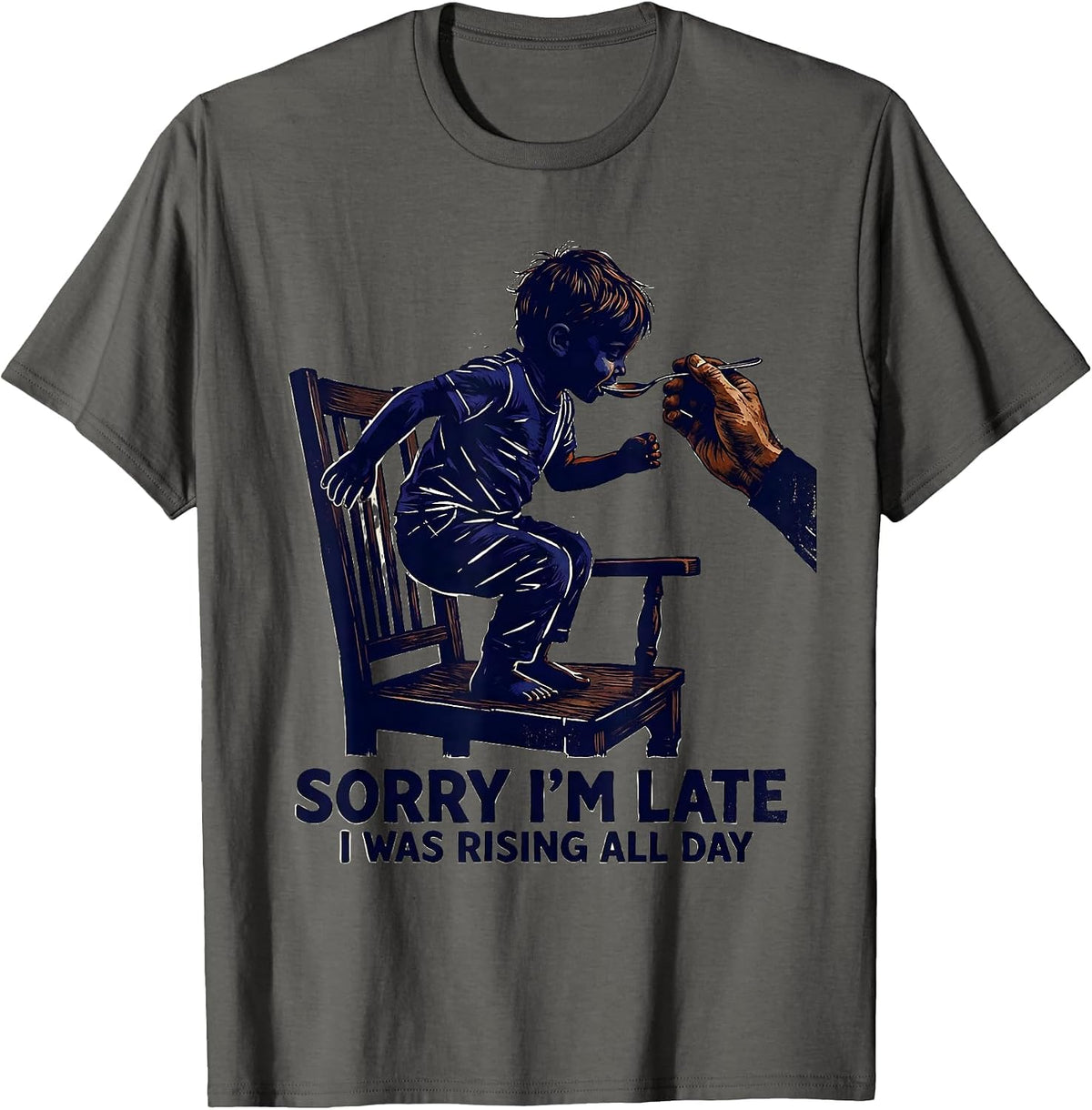 Men's Sorry I'm Late, I Was Rising All Day Retro Occupational T-Shirt - Asphalt Grey