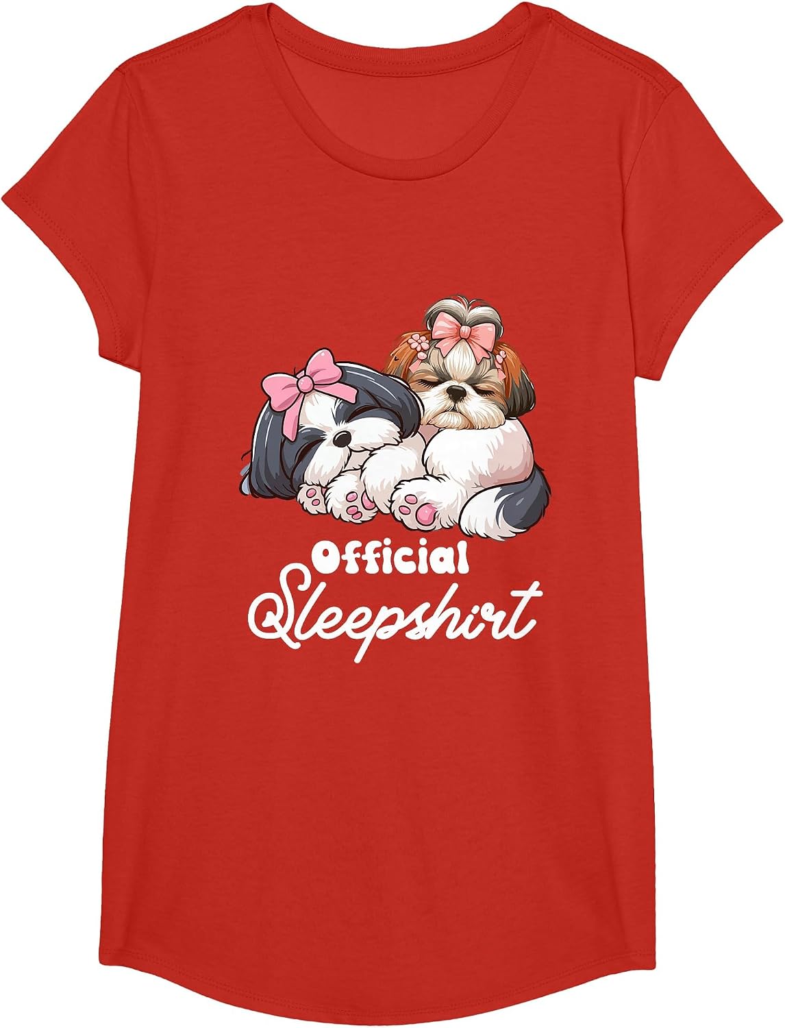 Shih Tzu Dog Official-Sleep Shirt Pajamas Nightgown Animal T-Shirt - Girls Red