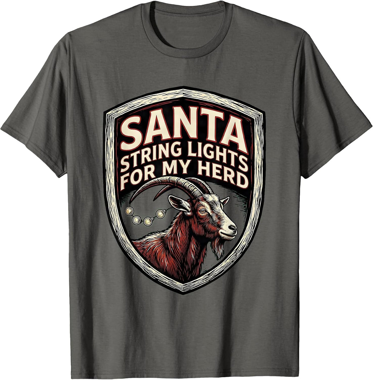 Santa, String Lights for My Herd Funny Goat Lover Christmas T-Shirt - Asphalt Grey