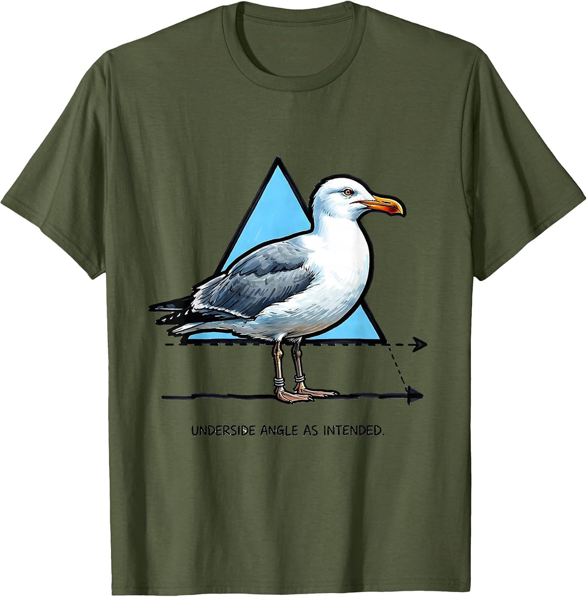 Underside Angle As Intended Funny Bird Pun Math Teacher T-Shirt - Olive Green