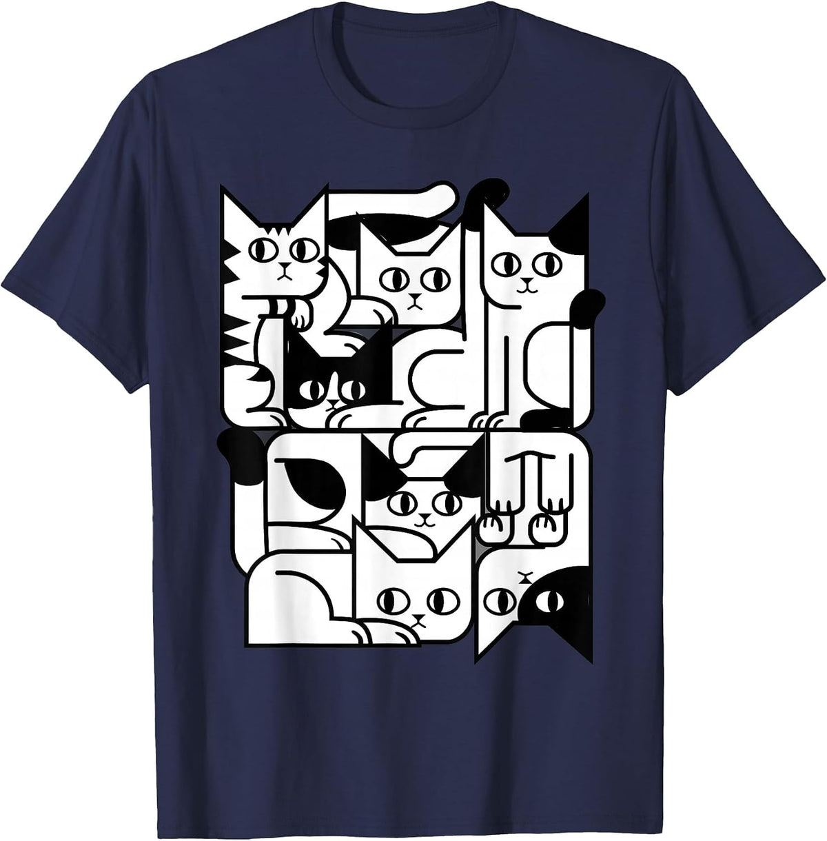 Geometric Cat Silhouette Abstract Kitten Classic Cute Cat T-Shirt - Navy Blue
