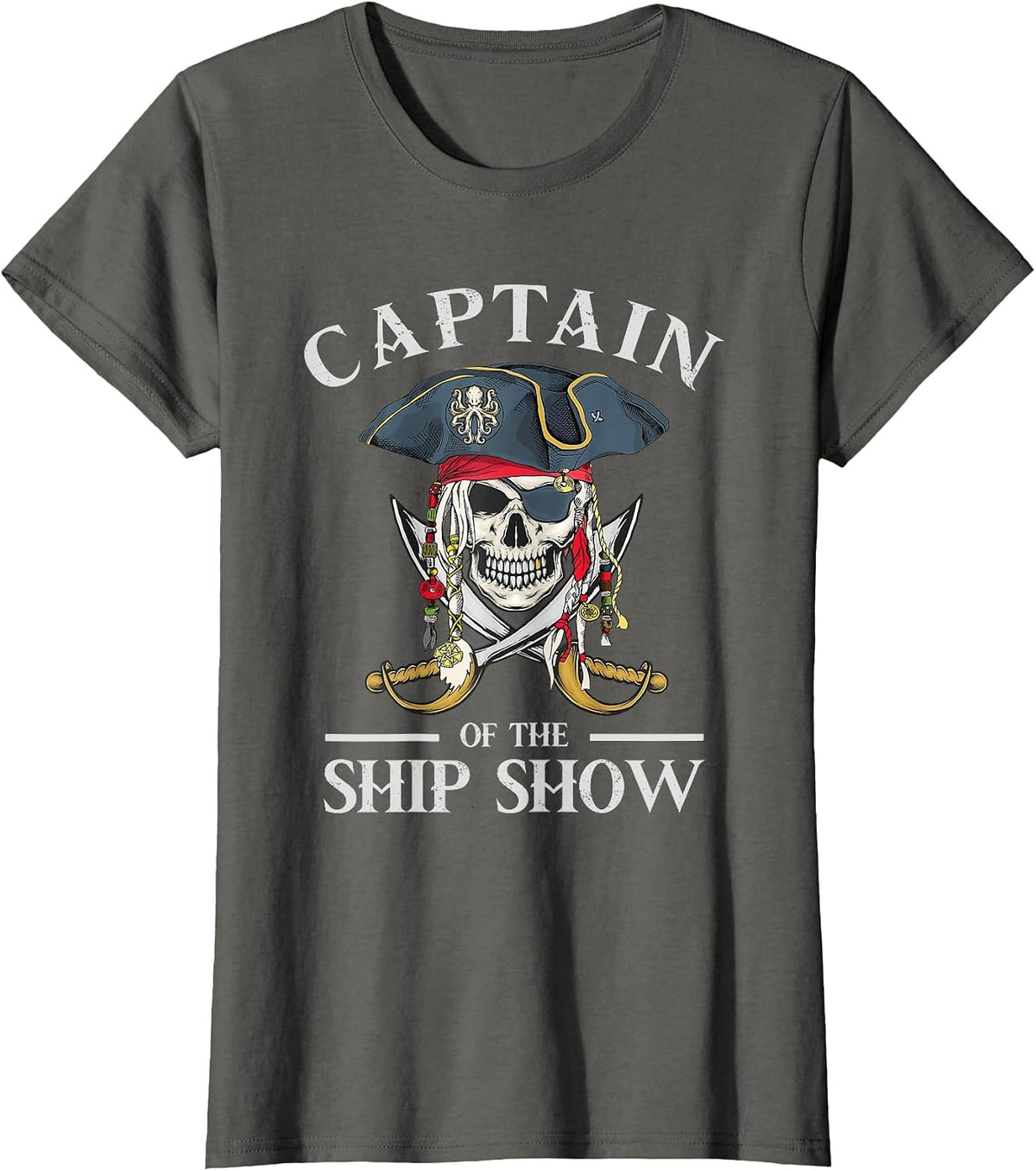Pirate Design Captain Ship Show Boater Boating Captain T-Shirt - Asphalt Grey