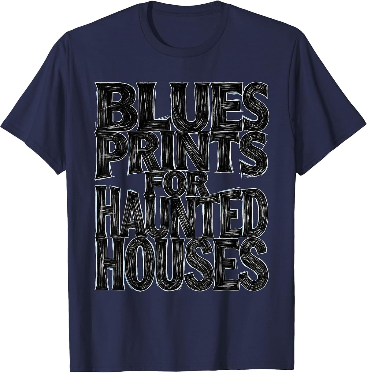 Men's Halloween Bat Architect Blueprint Haunted House T-Shirt - Navy Blue