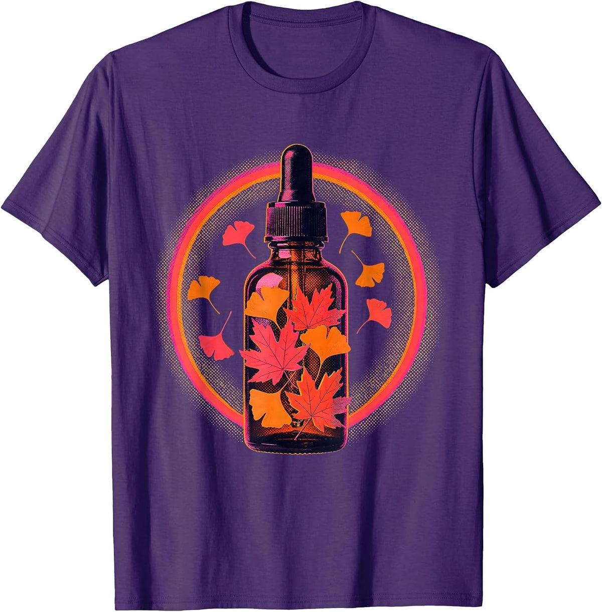 K-Beauty Skincare Serum Falling Leaves Illustration T-Shirt - Purple