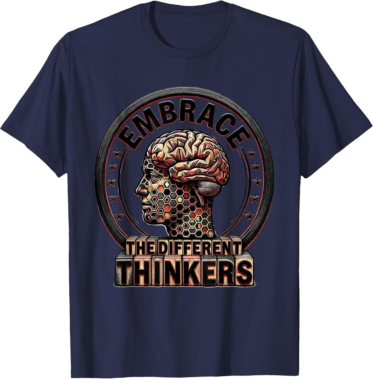 Embrace the Different Thinkers Neurodiversity Design T-Shirt - Navy Blue