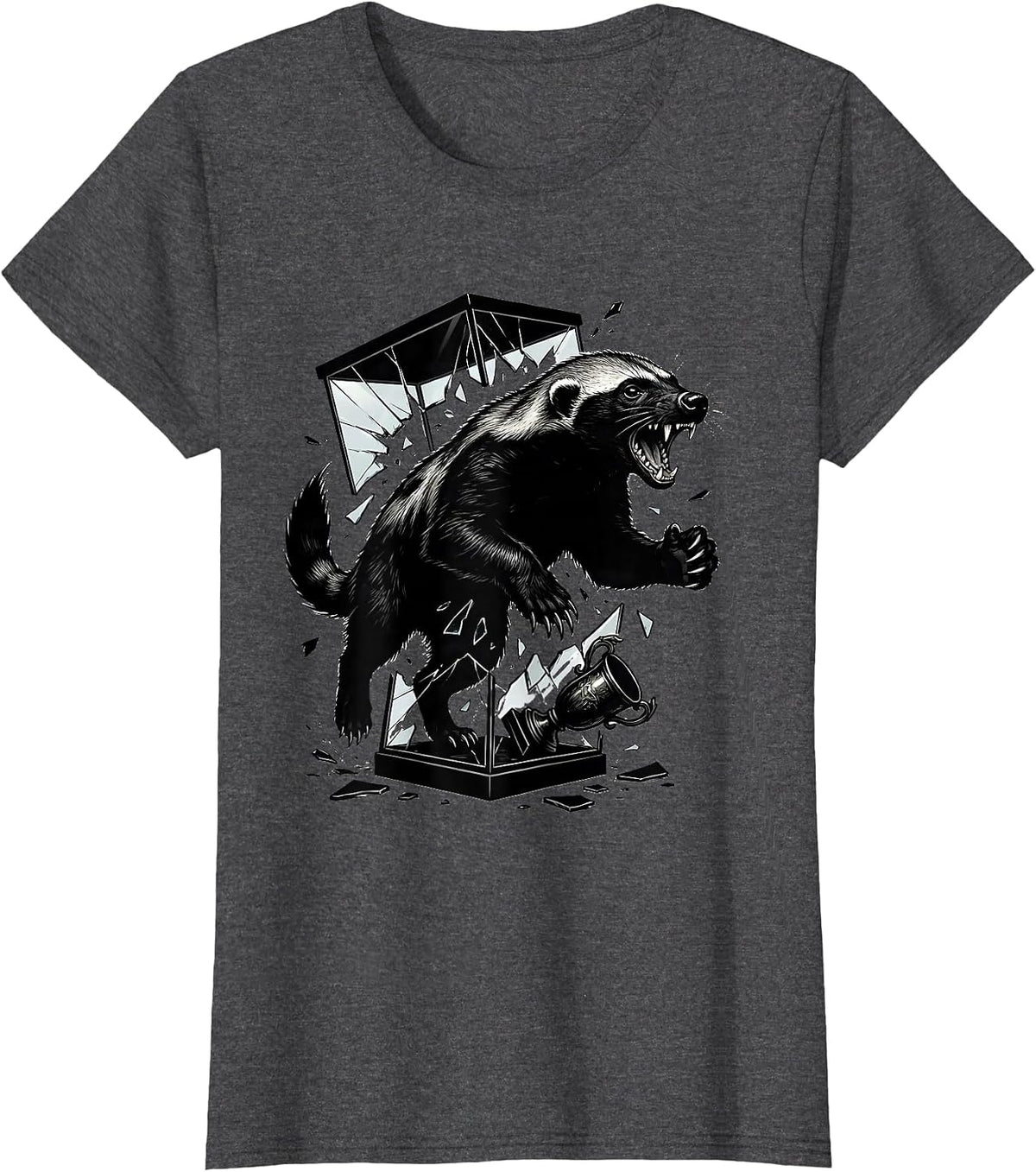 Women's Honey Badger Charge Silhouette Fearless Attitude Humor T-Shirt - Dark Heather Grey
