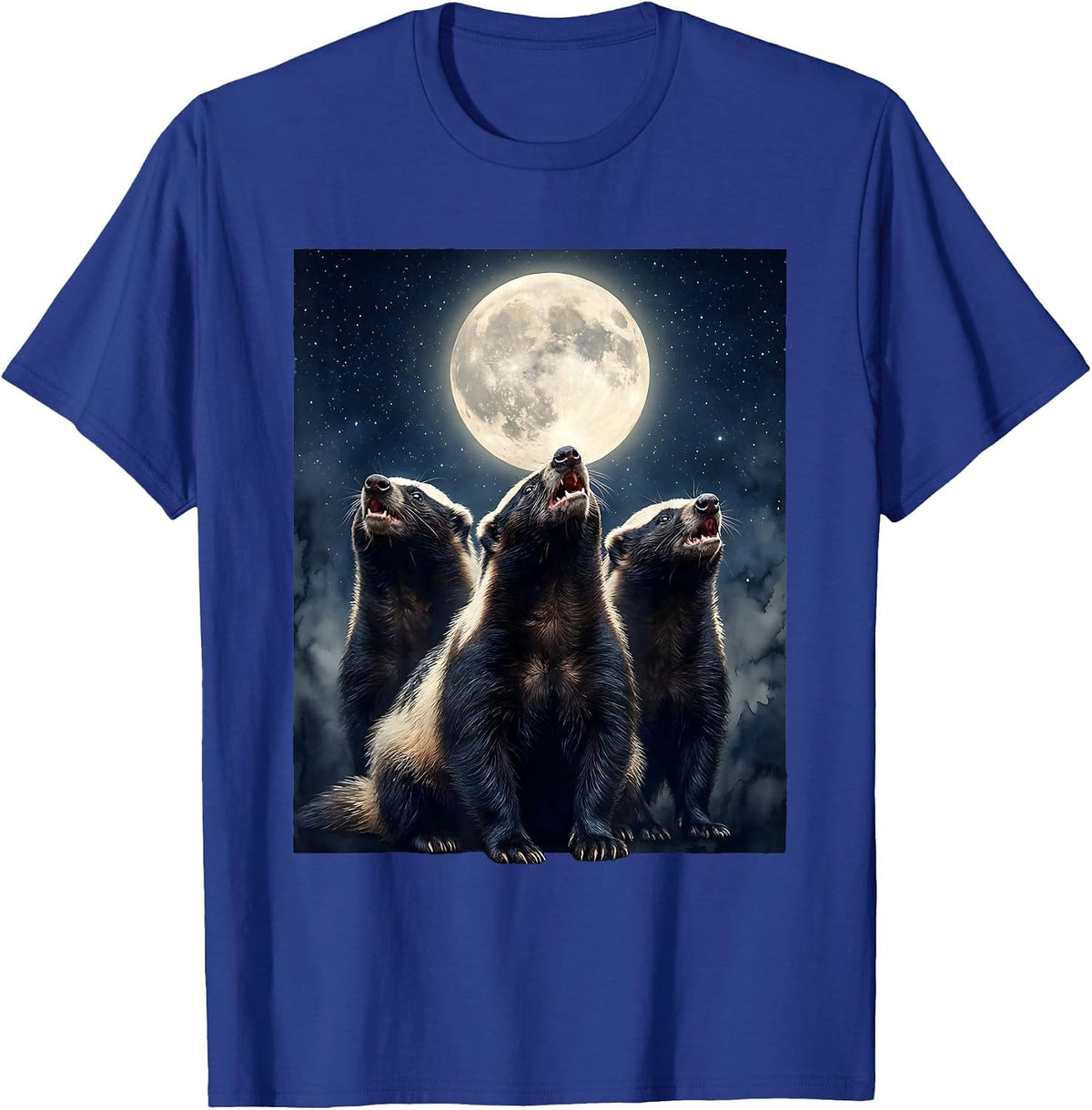Three Honey Badgers Howling At Full Moon Parody Meme T-Shirt - Royal Blue