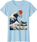 Women's All Set Great Wave Off Kanagawa Basset Hound Japanese Art T-Shirt - Baby Blue