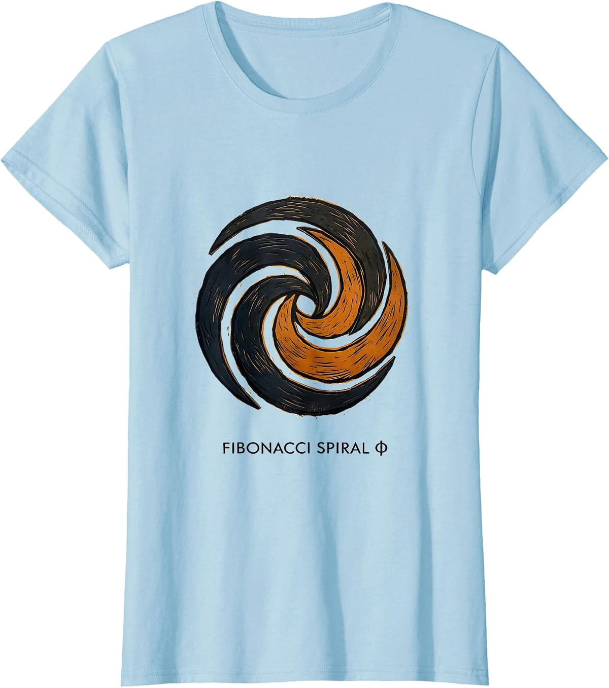 Fibonacci Spiral Φ Linocut Sacred Geometry Math Enthusiast T-Shirt - Baby Blue
