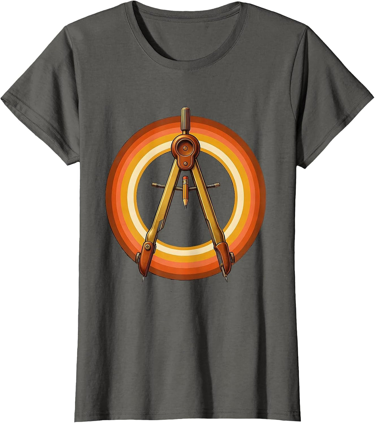 Women's Compass Drawing a Circle Geometry Art Design T-Shirt - Asphalt Grey