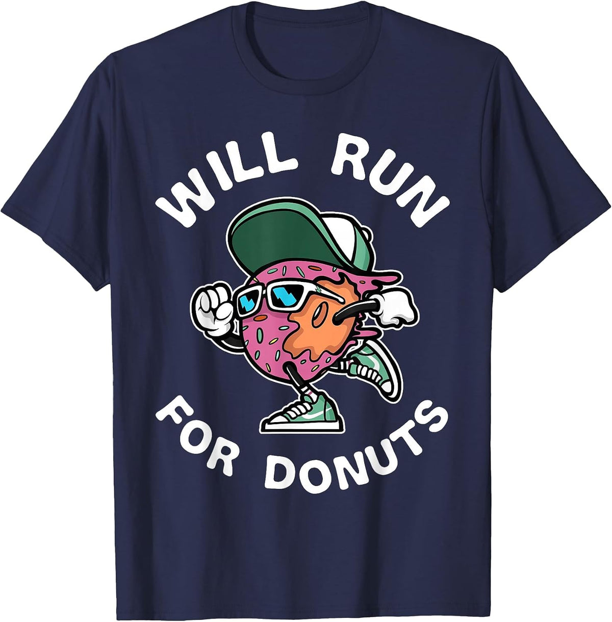 Runner Will Run for Donuts Funny Runner Marathon Running T-Shirt - Navy Blue