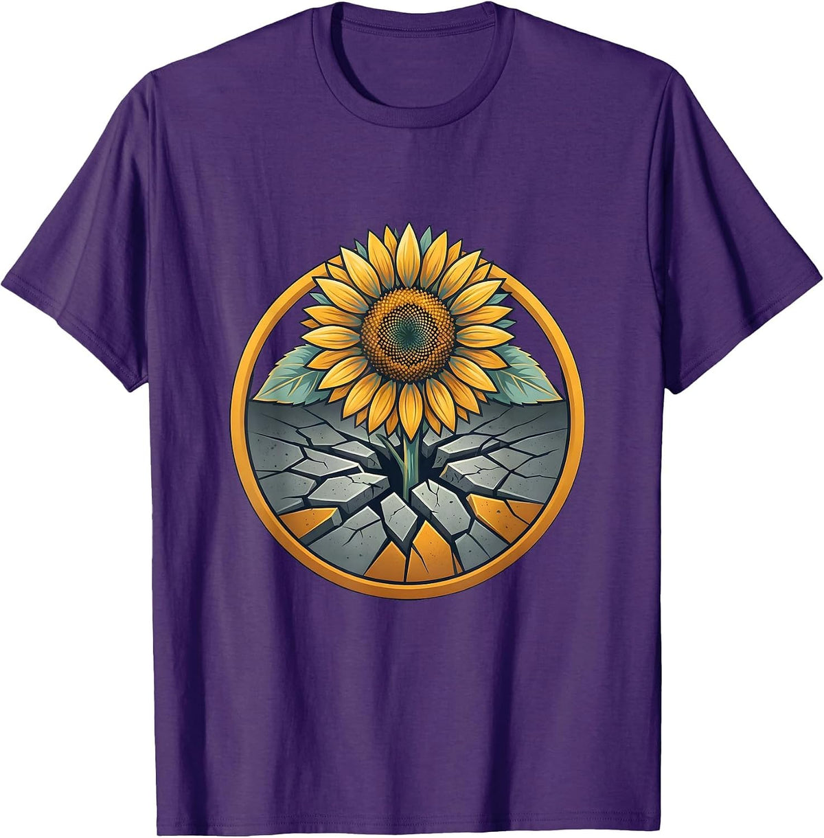 Men's Neurodiversity Sunflower Through Cracked Concrete T-Shirt - Purple