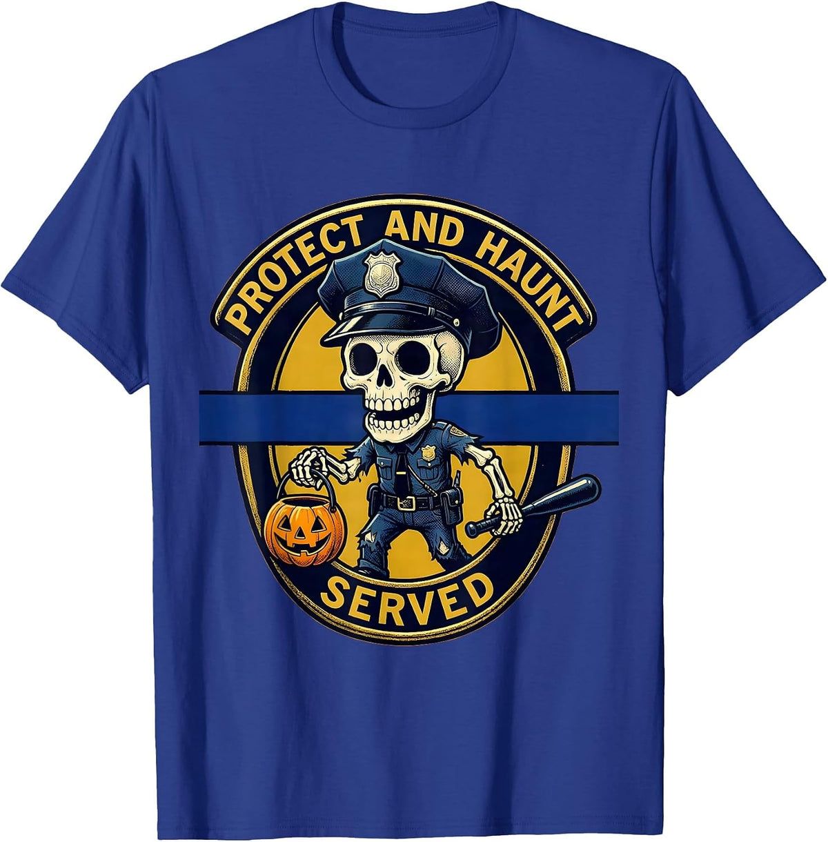 Protect and Haunt Served Halloween Thin Blue Line T-Shirt - Royal Blue