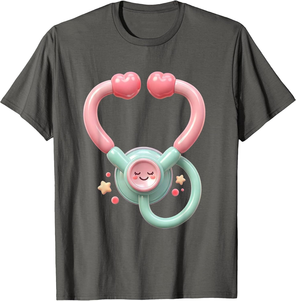 Men's Pediatric Nurse Stethoscope Heart Illustration T-Shirt - Asphalt Grey