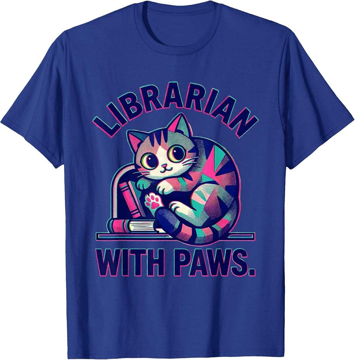 Men's Librarian With Paws Kawaii Cat Lover Cute Library Gift T-Shirt - Royal Blue