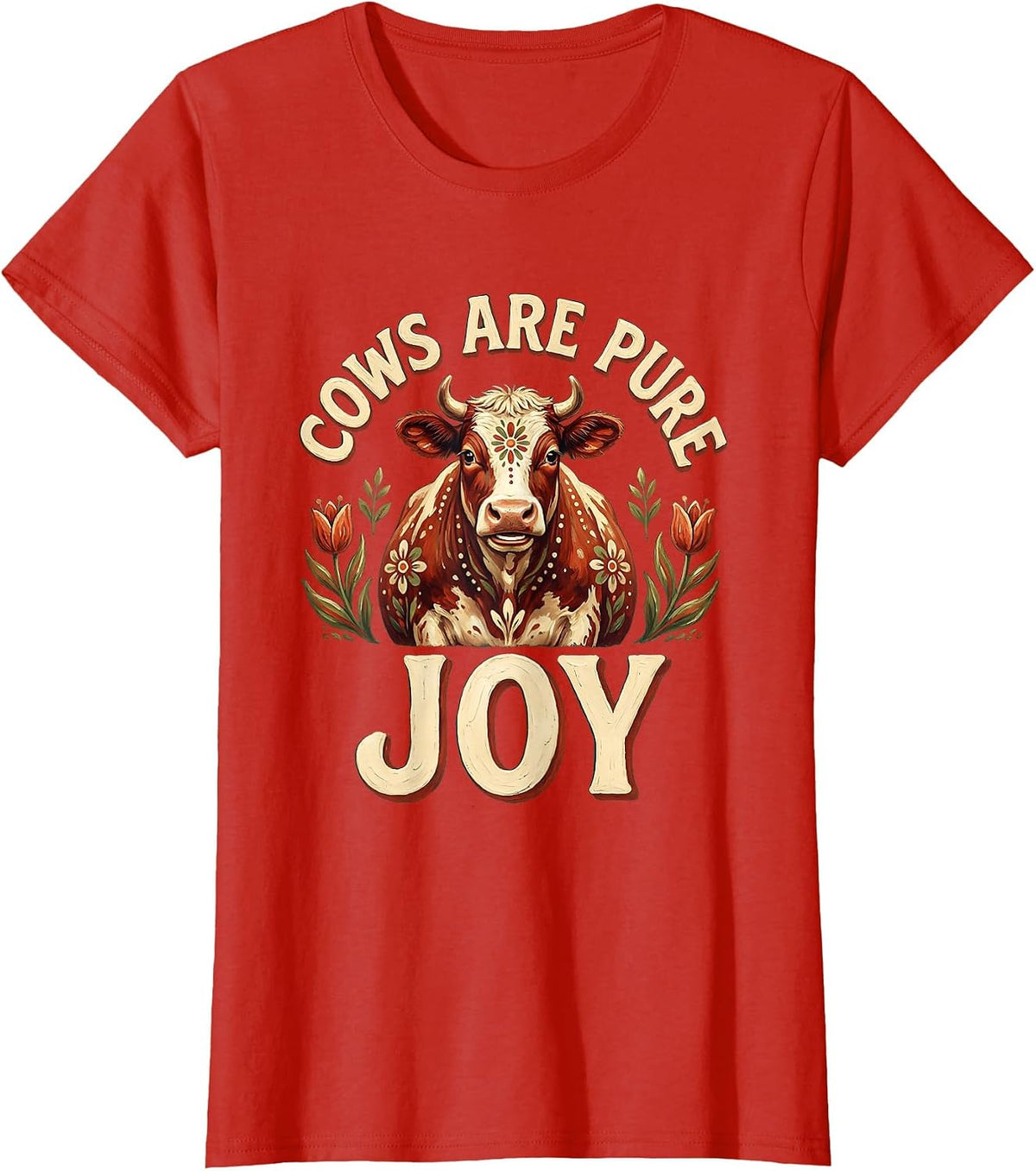 Cows Are Pure Joy Cute Cow Lover Design T-Shirt - Red