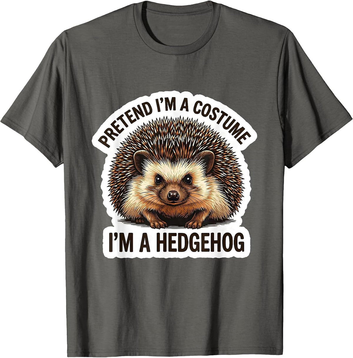 Pretend I'm A Costume I'm A Hedgehog Funny Halloween Lazy T-Shirt - Asphalt Grey