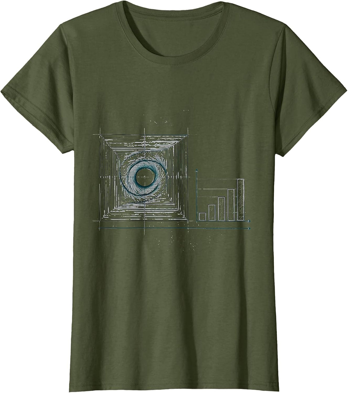 Women's Fibonacci Spiral Golden Ratio Geometry Math Enthusiast T-Shirt - Olive Green